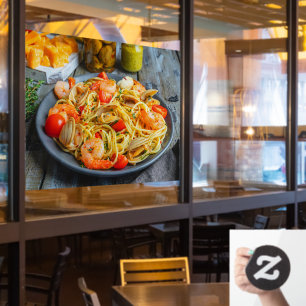 Pasta met Zeevruchten Garnalen Mosselen Kruiden 2  Raamsticker