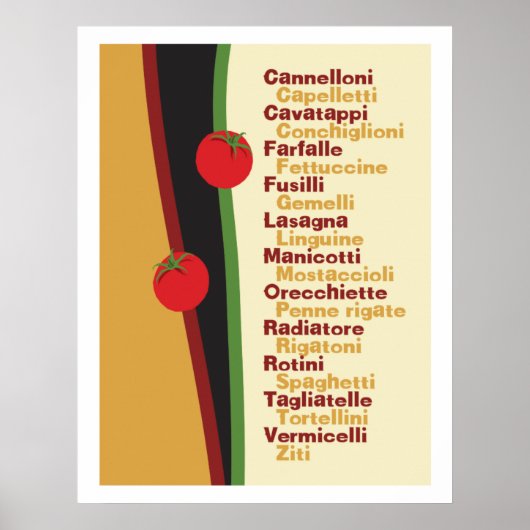 Pasta Names Kitchen Art poster (Voorkant)