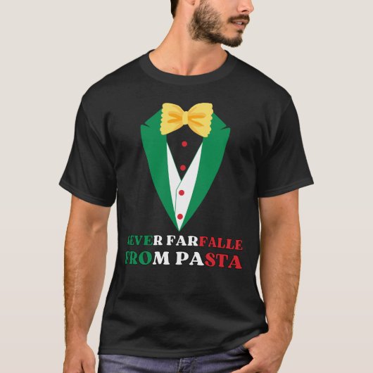 Pasta NOOIT FARFALLE VAN PASTA Italiaanse kleuren T-shirt (Voorkant)