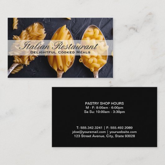Pasta op lepels visitekaartje (Voorkant / Achterkant)