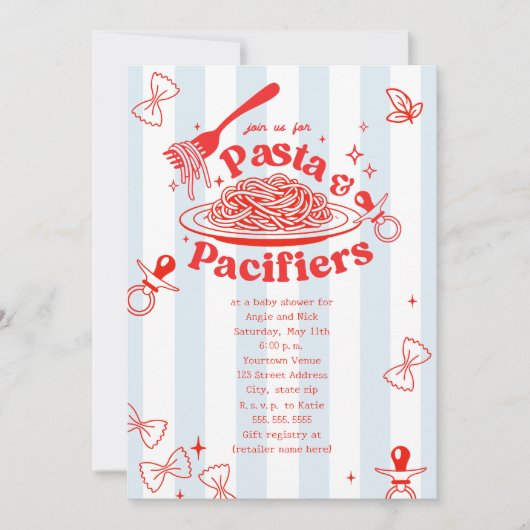 Pasta & Pacifiers Doodle Neutral Baby Shower Kaart (Voorkant)