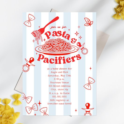 Pasta & Pacifiers Doodle Neutral Baby Shower Kaart