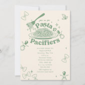 Pasta & Pacifiers Doodle Sage Green Baby shower Kaart (Voorkant)