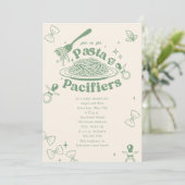 Pasta & Pacifiers Doodle Sage Green Baby shower Kaart (Staand voorkant)