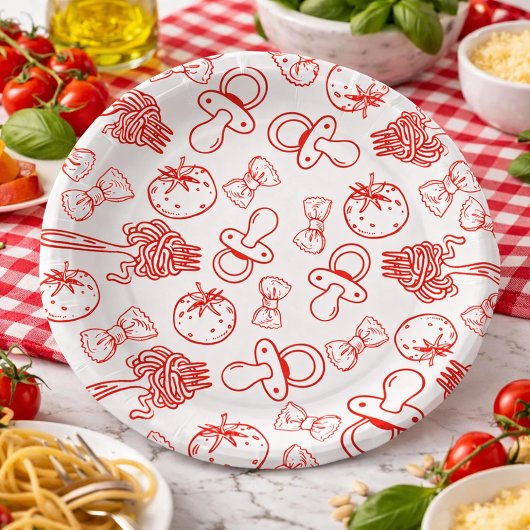 Pasta & Pacifiers Hand Drawn Italian Baby Shower Papieren Bordje