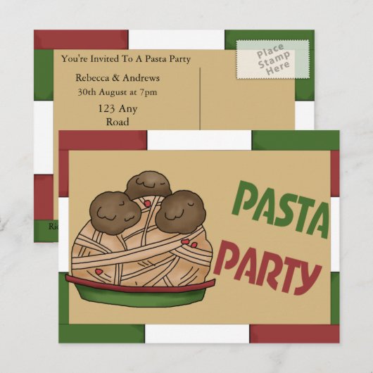 Pasta Party uitnodiging (Voorkant / Achterkant)