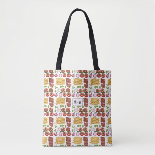 Pasta Pattern aangepaste monogram zakken Tote Bag (Voorkant)