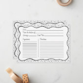 Pasta Pattern Chic Zwart & Wit Wavy Recept Kaart Notitiekaartje (Voorkant / Achterkant in situ)