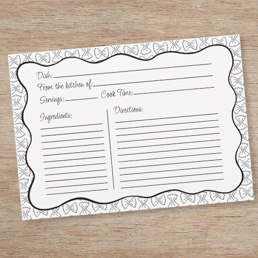 Pasta Pattern Chic Zwart & Wit Wavy Recept Kaart Notitiekaartje