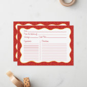 Pasta Pattern Red Hand Drawn Wavy Recept Kaart Notitiekaartje (Voorkant / Achterkant in situ)