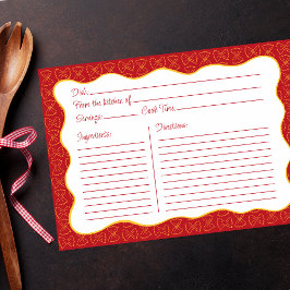 Pasta Pattern Red Hand Drawn Wavy Recept Kaart Notitiekaartje