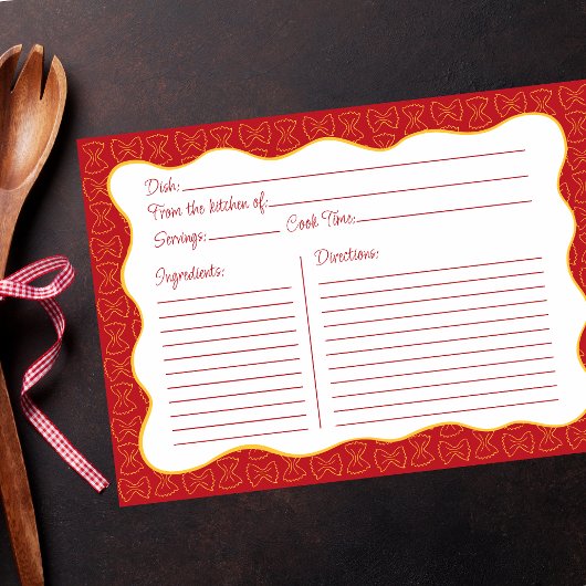 Pasta Pattern Red Hand Drawn Wavy Recept Kaart Notitiekaartje