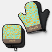 Pasta Patterned Italiaanse chef-kok Foodie Ovenwant & Pannenlap Set (Voorkant / Achterkant)