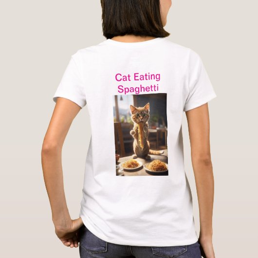 Pasta Paws: Kat Eten Spaghetti T-shirt (Achterkant)