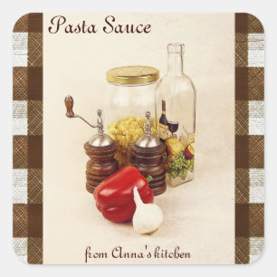 Pasta, rode peper, zout en kruidensaus label