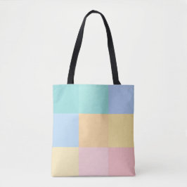 PASTA ROZE BLAUW GEEL GROENE VIERKANTEN & STIPPEN TOTE BAG