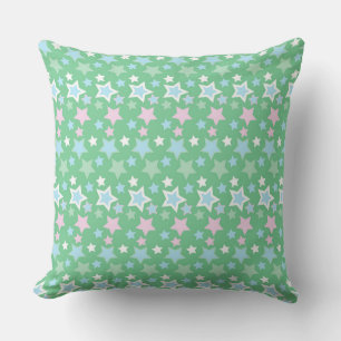PASTA ROZE BLAUW GROEN WITTE STERREN & STREPEN KUSSEN