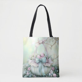 PASTA ROZE & GROENE PAAS EIEREN & MAND TOTE BAG