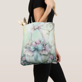 PASTA ROZE & GROENE PAAS EIEREN & MAND TOTE BAG