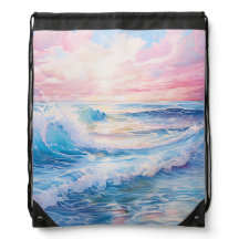 PASTA ROZE LUCHT EN BLAUWE OCEAANGOLVEN OP HET STR