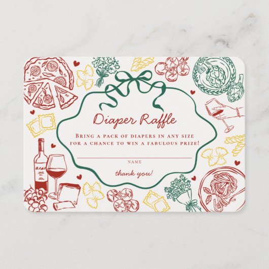 Pasta Special Delivery Italian Baby Diaper Raffle Informatiekaartje (Voorkant)