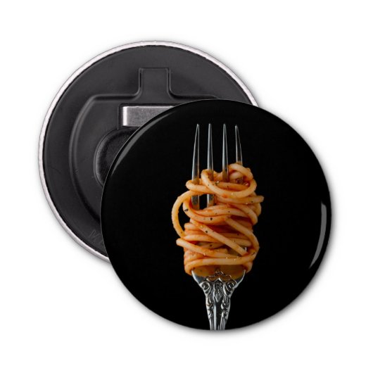 Pasta spun op een vork, Food Spaghetti Button Flesopener (Voorkant)