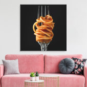 Pasta spun op een vork, Food Spaghetti Canvas Afdruk (Insitu (Woonkamer))