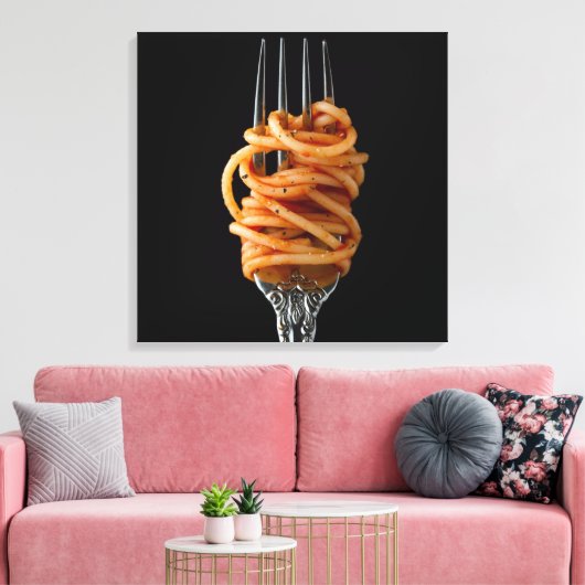 Pasta spun op een vork, Food Spaghetti Canvas Afdruk (Insitu (Woonkamer))