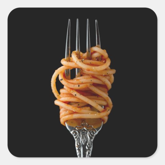 Pasta spun op een vork, Food Spaghetti Vierkante Sticker (Voorkant)