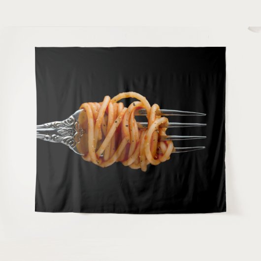 Pasta spun op een vork, Food Spaghetti Wandkleed (Voorkant (horizontaal))