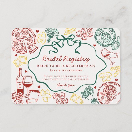 Pasta Thats Amore Italian Bridal Registry Informatiekaartje (Voorkant)