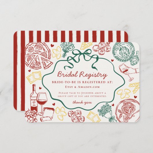 Pasta Thats Amore Italian Bridal Registry Informatiekaartje (Voorkant / Achterkant)