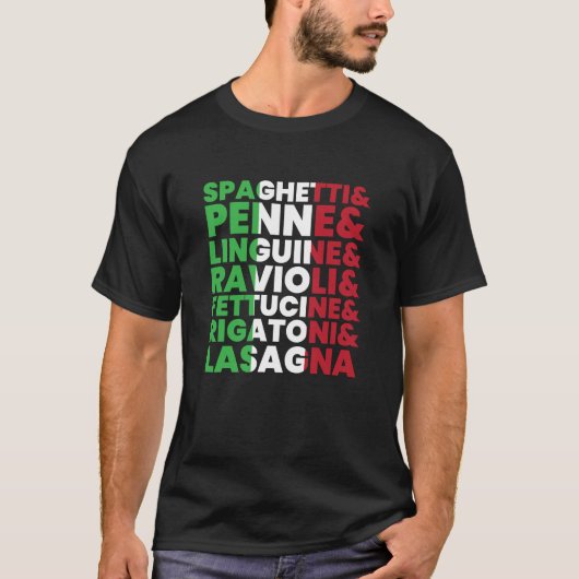 Pasta Types Spaghetti Food Italy T-shirt (Voorkant)