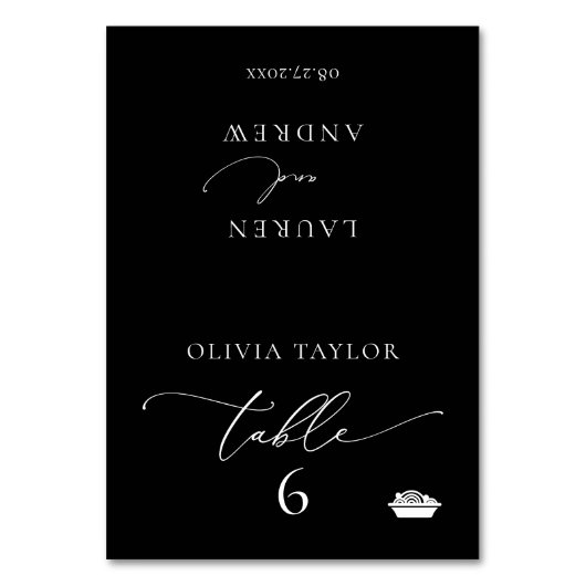 Pasta Zwart Minimalistische Bruiloft Tafel Plaats  Kaart (Voorkant)