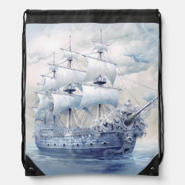 PASTAAL BLAUW & WIT HOOGSCHIP OP DE ZEEËN TREKKOORD RUGZAKJE
