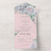 Pasta's en witte pony's Floral roze diner All In One Uitnodiging (Binnen)