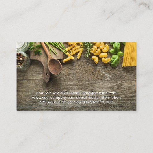 Pasta's op tafel | Chef Pet Logo Visitekaartje (Achterkant)