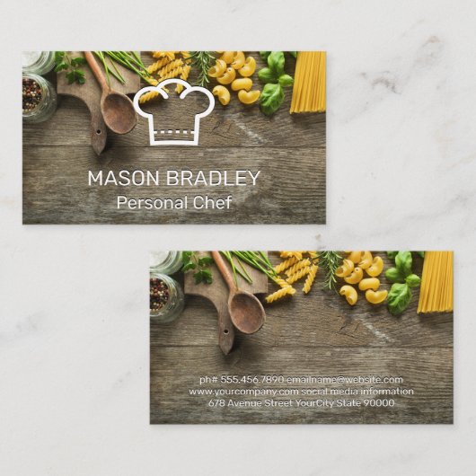 Pasta's op tafel | Chef Pet Logo Visitekaartje (Voorkant / Achterkant)