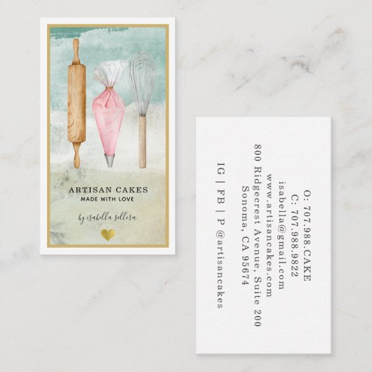 Pastechnop Baker Pink Gold Waterverf Visitekaartje (Voorkant / Achterkant)