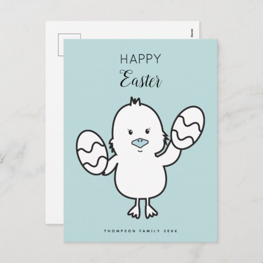 Pasteelblauw Paaskapje en eitjes illustratie Feestdagenkaart (Voorkant / Achterkant)