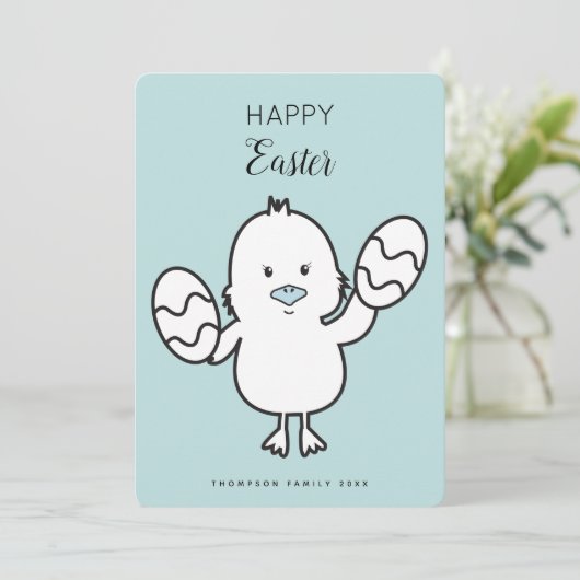 Pasteelblauw Paaskapje en eitjes illustratie Feestdagenkaart (Staand voorkant)