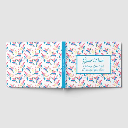 Pasteelblauw roze vogelpatroon gastenboek (Volledig)