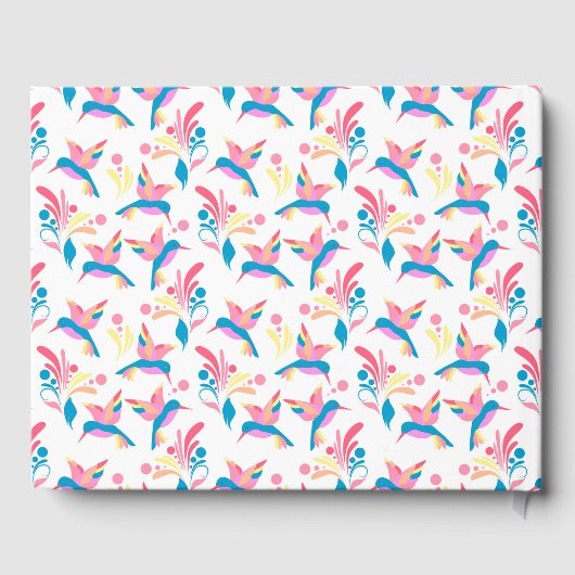 Pasteelblauw roze vogelpatroon gastenboek (Achterkant)