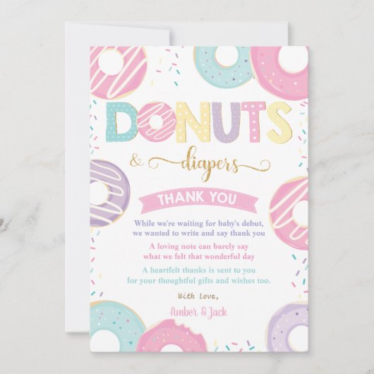 Pasteeldonuts en -luiers Baby shower Bedankkaart (Voorkant)