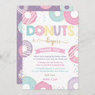 Pasteeldonuts en -luiers Baby shower Bedankkaart