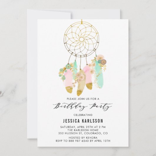 Pasteeldrocatcher Faux Gold Foil Birthday Party Kaart (Voorkant)