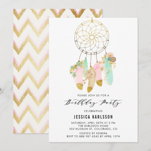 Pasteeldrocatcher Faux Gold Foil Birthday Party Kaart (Voorkant / Achterkant)
