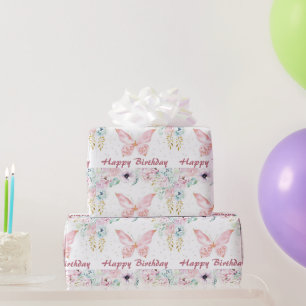 Pasteelflorale en vlinderjarige baby cadeaupapier