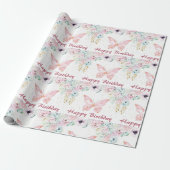 Pasteelflorale en vlinderjarige baby cadeaupapier (Uitgerold)