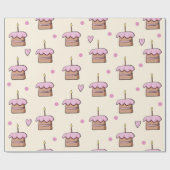 Pasteelgeel en roze cake en uw harten verjaardag cadeaupapier (Vlak)